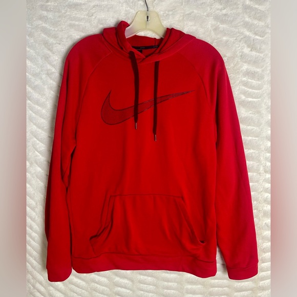 Sz M Authentic Nike Men's Dri-Fit‎ Large Swoosh Logo Hoodie University Red Black - Picture 1 of 9